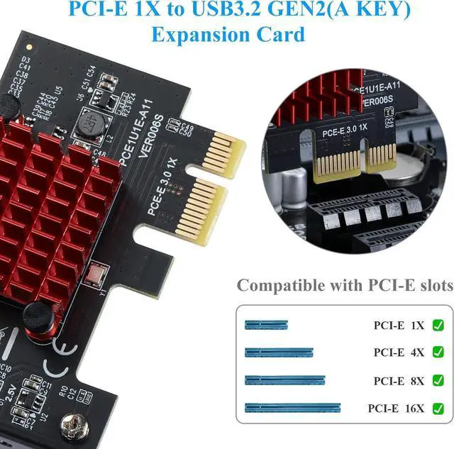 Alt view image 4 of 7 - Goldendisk Pcie USB Card,PCI-E 1X to USB3.1 A-Key Gen2 Front Type-C Expansion Card,10Gbps Type-E Internal Front Panel Connector Riser Card,PCI Express 3.0 X1 Adapter for Desktop PCs (ASM3142)