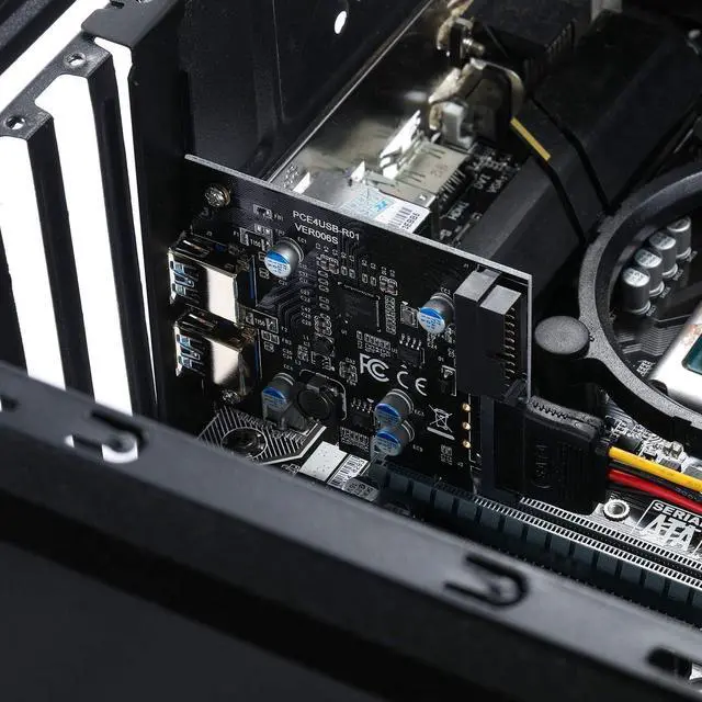 Alt view image 6 of 7 - Goldendisk PCI-E to USB 3.2 Gen 1 Card 5Gbps Dual USB-A Ports Expansion Card with 20PIN Front Panel Header USB Card,PCI Express Card with 15-Pin SATA Power Connector.