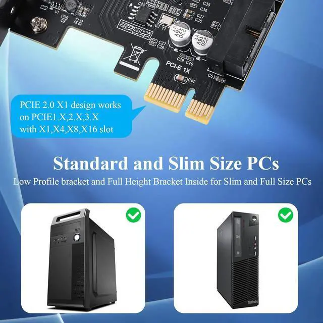 Alt view image 7 of 7 - Goldendisk PCIE 1X to 2 Port 19Pin Expansion Card, USB 3.2 GEN1 Super Speed 5Gbps PCI Express Card for Windows 11, 10, 8.1, 8, 7, XP