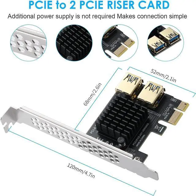 Alt view image 5 of 7 - Goldendisk PCI-E 1 to 2 Riser Card - PCIE Riser Card Supports External USB 3.0 Adapter for Mining
