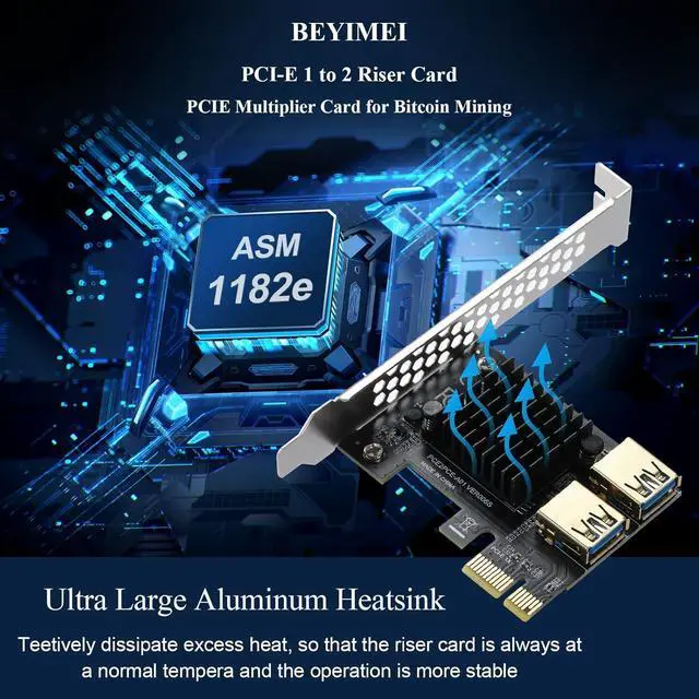 Alt view image 2 of 7 - Goldendisk PCI-E 1 to 2 Riser Card - PCIE Riser Card Supports External USB 3.0 Adapter for Mining