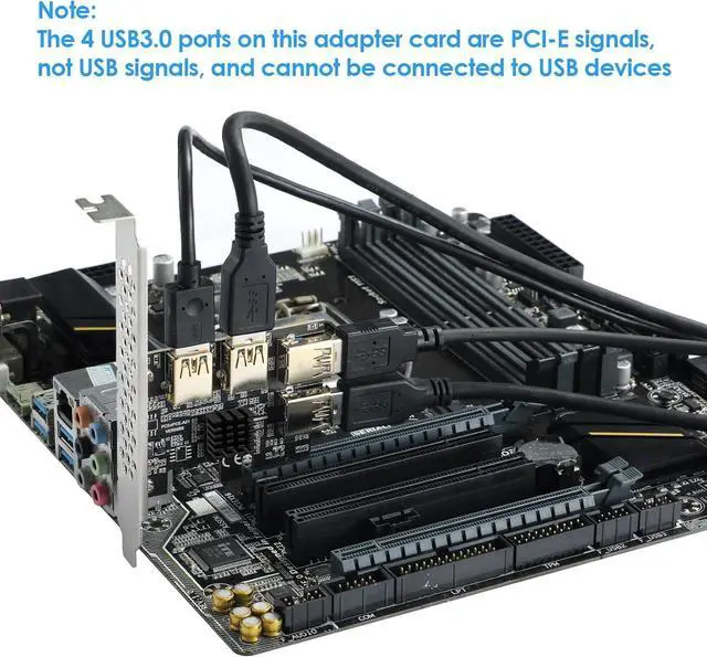 Alt view image 6 of 7 - Goldendisk PCI-E 1 to 4 Express 16X Slots Riser Card, 1X to External 4 USB 3.0 Adapter Multiplier for Bitcoin Mining