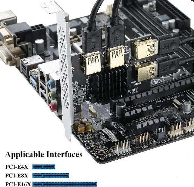 Alt view image 5 of 7 - Goldendisk PCI Express Multiplier Riser Card,PCI-E 4X to External 4 PCI-E USB 3.0 Converter Adapter Card 4 Ports for Bitcoin ETH Mining Miner Device