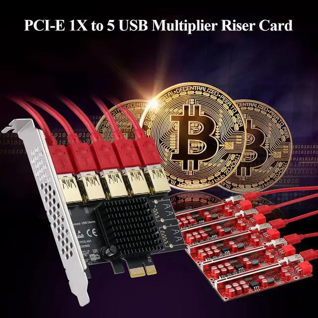 Alt view image 3 of 7 - Goldendisk PCI-E 1 to 5 Riser Card,PCI-E 1X to 5 PCI-E USB3.0 Adapter Multiplier Card,Pcie Splitter 1 to 5 PCIE Riser Card for Bitcoin Ethereum Mining