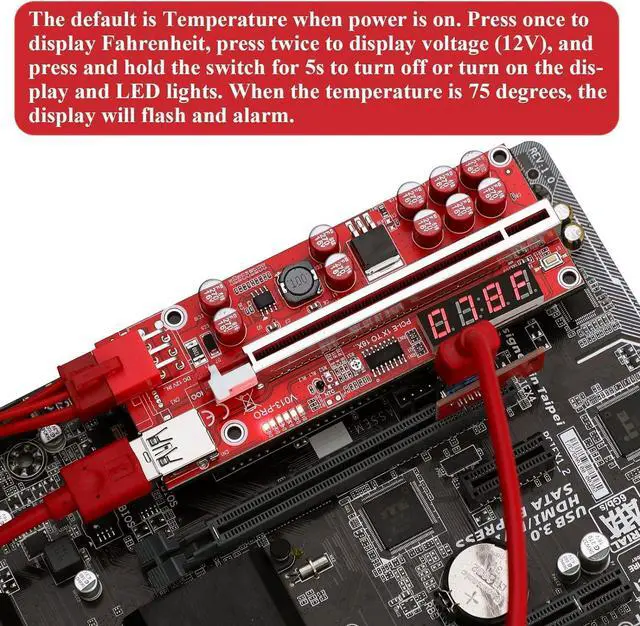 Alt view image 4 of 7 - PCI-E 1X to 16X Riser Card, 10 Capacitors,PCI-E Riser for Bitcoin Litecoin Ethereum Mining ETH,with USB 3.0 Extension Cable, 6PIN SATA Power Cable - GPU Extender Riser Card - (V013-PRO,6 Pack)