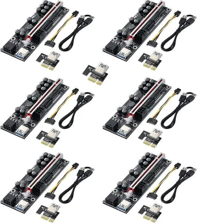 Main image of Goldendisk PCI-E 1X to 16X Riser Card, for Bitcoin Ethereum Mining ETH,10 Capacitors,with 0.6 m USB 3.0 Extension Cable & 6PIN SATA Power Cable - GPU Extender Riser Card - (V011-PRO,6 Pack)