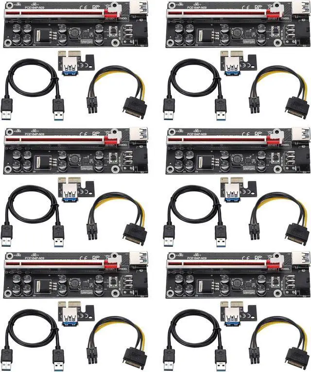 Main image of Goldendisk PCI-E 1X to 16X Riser Card, with 0.6 m USB 3.0 Extension Cable & 6PIN SATA Power Cable - GPU Extender Riser Card - for Bitcoin Ethereum Mining ETH (VER009S,6 Pack)