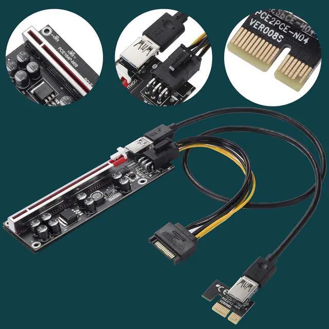 Alt view image 7 of 7 - Goldendisk PCI-E 1X to 16X Riser Card, with 0.6 m USB 3.0 Extension Cable & 6PIN SATA Power Cable - GPU Extender Riser Card - for Bitcoin Ethereum Mining ETH (VER009S,6 Pack)