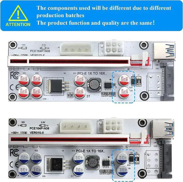 Alt view image 7 of 7 - Goldendisk PCI-E 1X to 16X Riser Card,GPU Riser Adapter Card,with 0.6 m USB 3.0 Extension Cable,6PIN / 4PIN / SATA Interface, for Bitcoin & Crypto Mining Ethereum Mining ETH(VER010-X, 6 Pack)