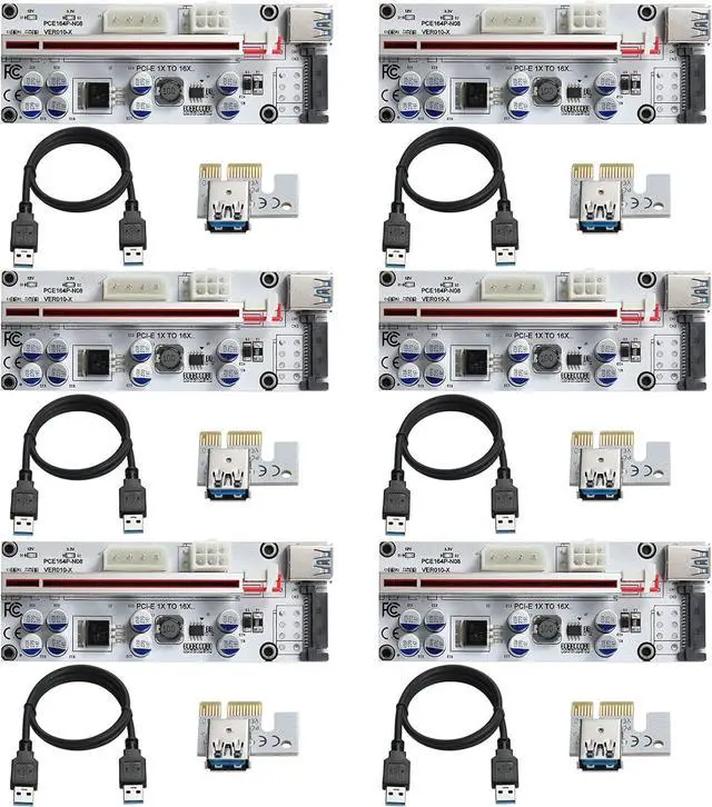 Main image of Goldendisk PCI-E 1X to 16X Riser Card,GPU Riser Adapter Card,with 0.6 m USB 3.0 Extension Cable,6PIN / 4PIN / SATA Interface, for Bitcoin & Crypto Mining Ethereum Mining ETH(VER010-X, 6 Pack)