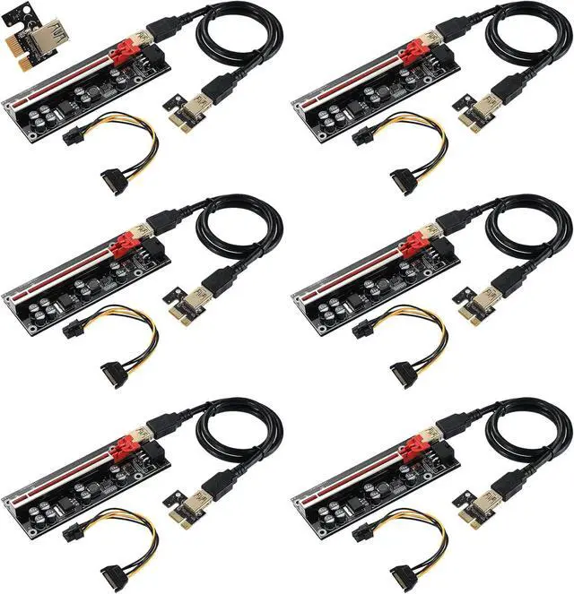 Main image of VER009S-PLUS PCI-E 1X to 16X Riser Card,8 Solid Capacitors,6PIN SATA Power Cable,60cm USB 3.0 Extension Cable,Suitable for GPU Bitcoin Ethereum Mining (6Pack)