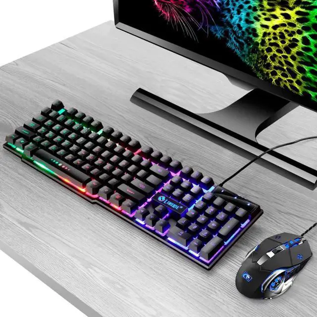 Alt view image 5 of 6 - GTX300 RGB Gaming Keyboard and Colorful Mouse Combo, USB Wired LED Backlight Gaming Mouse and Keyboard for Laptop PC Computer Gaming and Work, Letter Glow, Mechanical Feeling