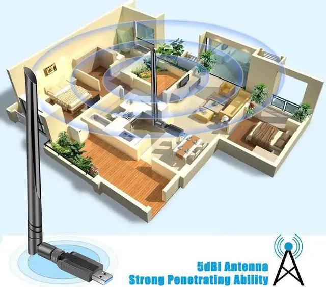 Alt view image 4 of 5 - USB WiFi Adapter 1300Mbps, USB 3.0 Wireless Network Adapter, 802.11ac WiFi Dongle with Dual Band 2.4GHz 5.8GHz, 5dBi Antenna, Supports Windows 10 8 7 Vista XP, Mac10.6-10.13, Linux