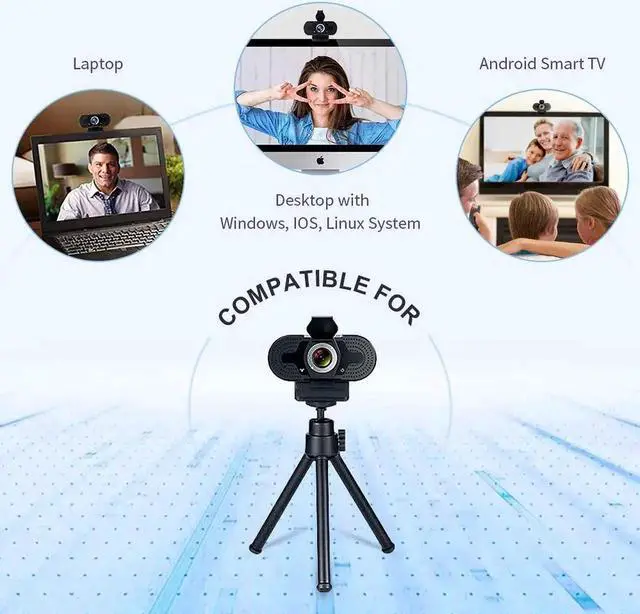 Alt view image 6 of 7 - 1080P Webcam for PC, Full HD Computer Camera with Cover, USB Web Cam with Microphone, Cover, Expandable Tripod, Streaming Camera for Skype, Streaming, Teleconference etc.