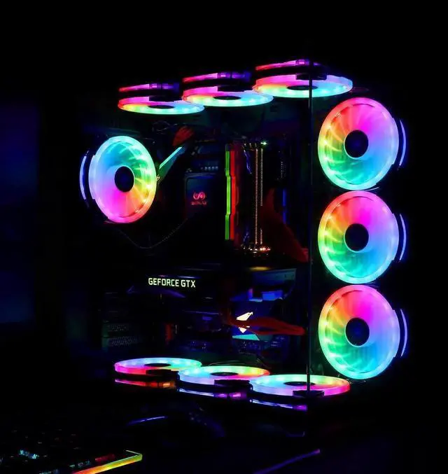 Alt view image 4 of 6 - RGB Series Case Fans 120mm with Remote Controller Fan Hub and Extension, Quiet Edition High Airflow Adjustable Colorful PC Case CPU Computer Cooling with Coolers, Radiators System (6pcs)