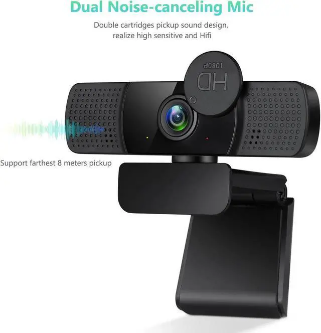 Alt view image 5 of 7 - Tw8 Webcam with Microphone, 1080P Full HD Computer Camera for PC with Cover, Expandable Tripod, USB Web Camera with Cover for Video Calls, Streaming, Skype, Zoom, Teleconference