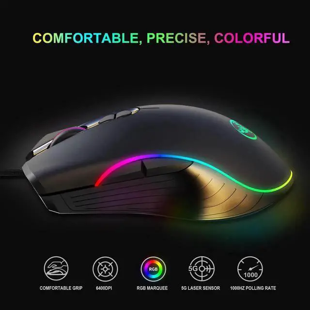 Alt view image 4 of 7 - RGB Gaming Mouse, 6400 dpi, Ergonomic Hand Grips, RGB Backlit Optical Wired Gaming Mouse 7 Programmable Buttons