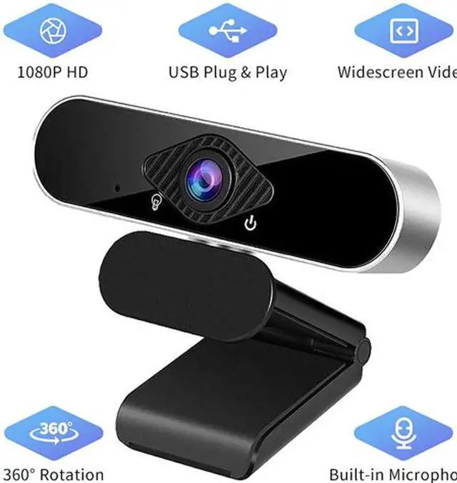 Main image of Full HD 1080p Webcam, Webcam with Microphone Streaming Computer Web Cam for PC Laptop Desktop 360 Degree Rotation Computer Camera Highly Compatible with Win10/8/8.1/7/XP Linux Mac