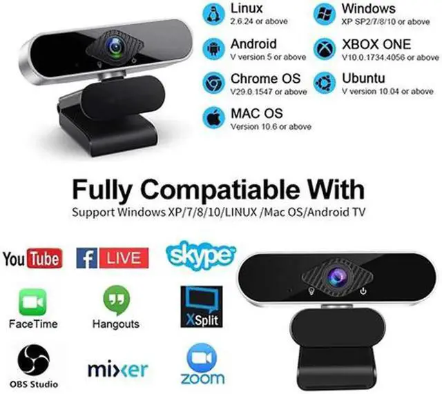 Alt view image 4 of 6 - Full HD 1080p Webcam, Webcam with Microphone Streaming Computer Web Cam for PC Laptop Desktop 360 Degree Rotation Computer Camera Highly Compatible with Win10/8/8.1/7/XP Linux Mac