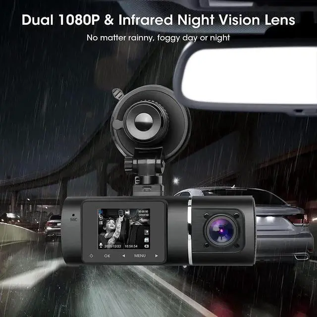 Alt view image 4 of 7 - Dual Dash Cam Hardwire Kit Included FHD 1080p+1080p Front Inside Cabin Car Camera Driving Recorder with Infrared Night Vision WDR G-Sensor Loop Recording for Taxi Rideshare