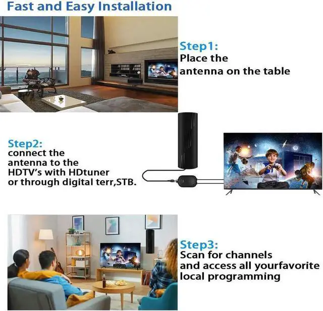 Alt view image 3 of 7 - 680+ Miles Range TV Antenna, Digital TV Antenna for Smart TV and Old TVs, Amplified HD Antenna for TV Indoor Outdoor with Amplifier and Signal Booster- 36ft Coax Cable - Support 4K 1080p