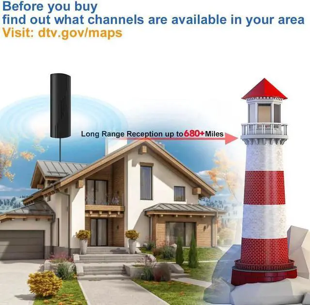 Alt view image 2 of 7 - 680+ Miles Range TV Antenna, Digital TV Antenna for Smart TV and Old TVs, Amplified HD Antenna for TV Indoor Outdoor with Amplifier and Signal Booster- 36ft Coax Cable - Support 4K 1080p