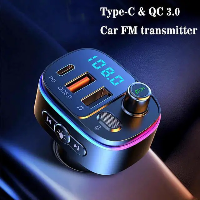 Alt view image 2 of 7 - Bluetooth 5.0 FM Transmitter for Car, QC3.0+Type-C PD 20W Car Charger, Wireless FM Radio Bass Sound Music Player, Car Kit with Hands-Free Calls, Support U Disk,7 Colors LED Backlit