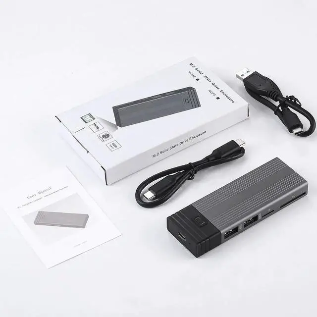 Alt view image 7 of 7 - M.2 NVME SATA SSD Enclosure Adapter Tool-Free, RTL9210B Chips, USB C 3.1 Gen 2 10Gbps NVME, 6Gbps SATA PCIe M-Key(B+M Key) with 2 USB Ports, SD/TF Card Reader