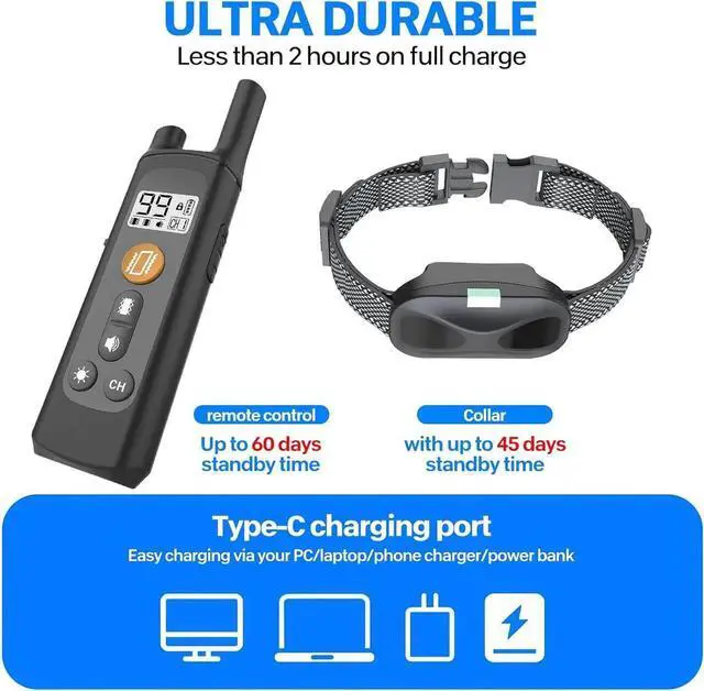 Alt view image 5 of 7 - Dog Training Collar, Rechargeable Shock Collar for Dogs with 3000ft Remote Range IP65 Waterproof Shock Collar w/3 Safe Training Modes, Beep, Vibration and Shock, Dog Collar for Small Medium Large Dogs