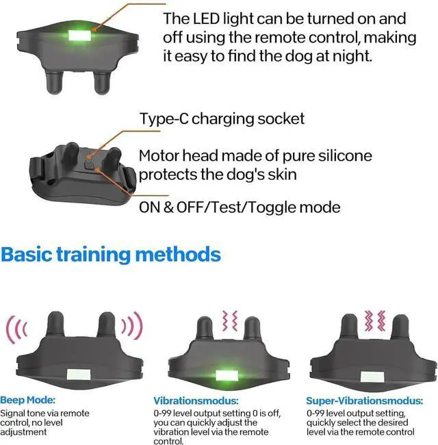 Alt view image 2 of 7 - Dog Training Collar, Rechargeable Shock Collar for Dogs with 3000ft Remote Range IP65 Waterproof Shock Collar w/3 Safe Training Modes, Beep, Vibration and Shock, Dog Collar for Small Medium Large Dogs