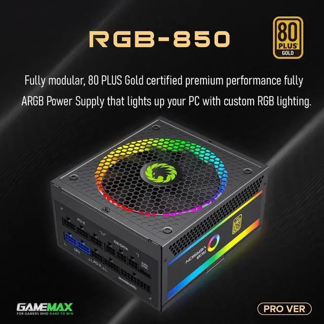 Alt view image 4 of 7 - Power Supply 850W Fully Modular 80+ Gold Certified with Addressable RGB Light - Vairous Color Mode, RGB-850W