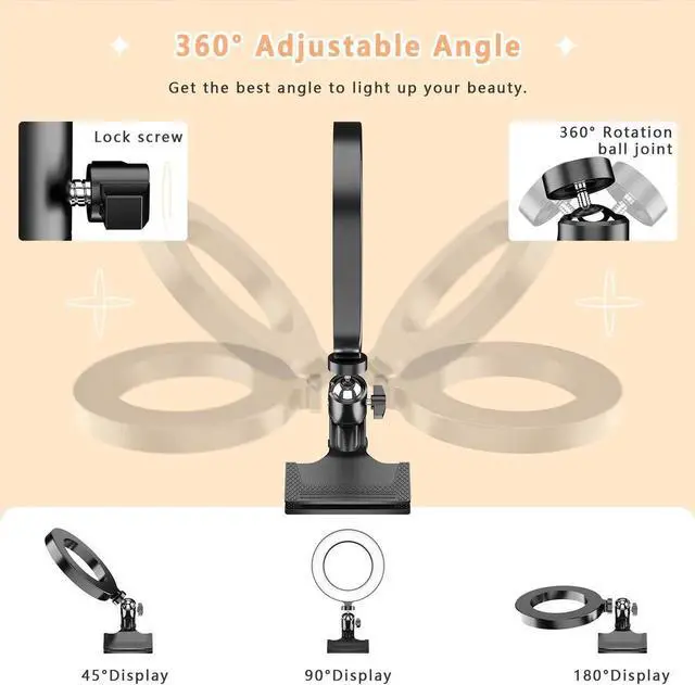 Alt view image 6 of 7 - 6.3'' Clip-on Ring Light , Selfie Ring Light for TikTok, YouTube Videos, Makeup, and Zooms, Led Ring Lamp with 3 Light Modes & 10 Brightness Level