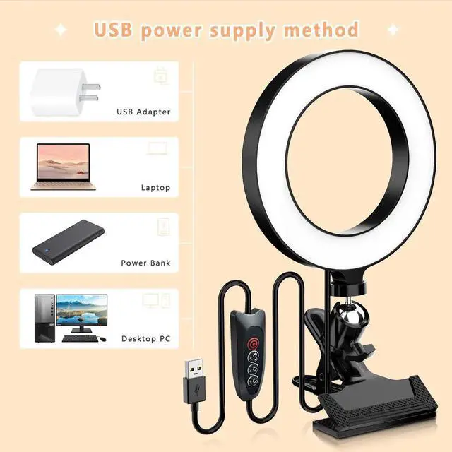 Alt view image 5 of 7 - 6.3'' Clip-on Ring Light , Selfie Ring Light for TikTok, YouTube Videos, Makeup, and Zooms, Led Ring Lamp with 3 Light Modes & 10 Brightness Level