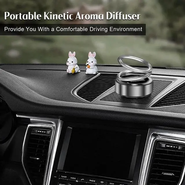 Alt view image 2 of 5 - Portable Kinetic Mini Aroma Diffuser, Auto Rotating Solar Double Circle Aroma Diffuser for Car & Household Office Bedroom Home