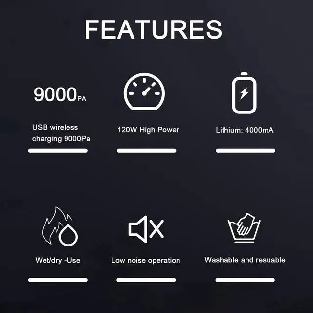 Alt view image 7 of 7 - 9000Pa 3 In 1 Wireless Vacuum Cleaner Cordless Handheld Vacuum for Auto Car Home