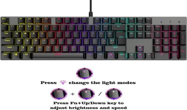 Alt view image 3 of 7 - Mechanical Keyboard, TROPRO TGK05 Gaming Keyboard LED Backlit Wired Keyboard with Blue Switches for Windows PC Office and Working (Black, 104 Keys)