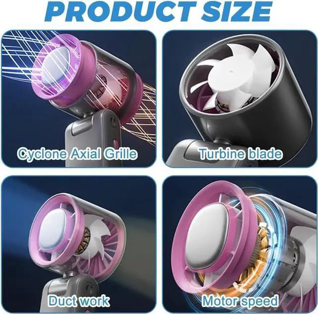 Alt view image 2 of 7 - Portable Handheld Turbo Fan, Adjustable Turbo Mini Fan, 3 Speeds 4000mAh USB Rechargeable Handheld Turbo Cooling Fans for Travel, Office, Camping, School, Sports, Men Women Gifts