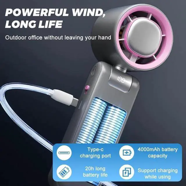 Alt view image 5 of 7 - Portable Handheld Turbo Fan, Adjustable Turbo Mini Fan, 3 Speeds 4000mAh USB Rechargeable Handheld Turbo Cooling Fans for Travel, Office, Camping, School, Sports, Men Women Gifts