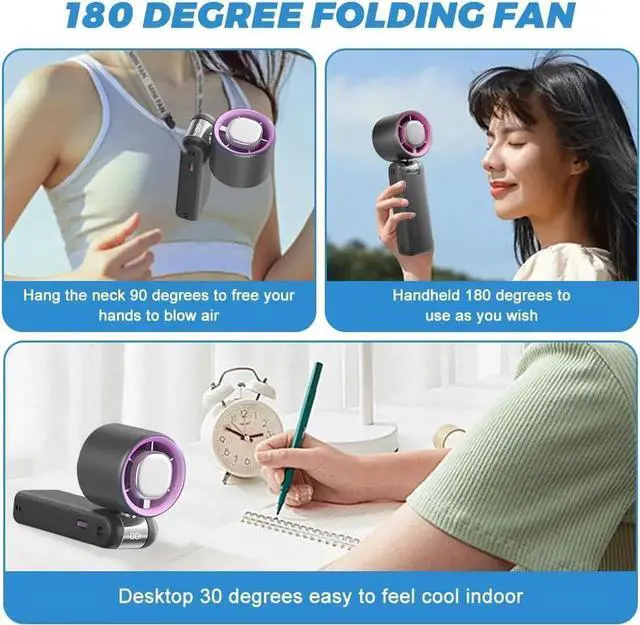 Alt view image 6 of 7 - Portable Handheld Turbo Fan, Adjustable Turbo Mini Fan, 3 Speeds 4000mAh USB Rechargeable Handheld Turbo Cooling Fans for Travel, Office, Camping, School, Sports, Men Women Gifts