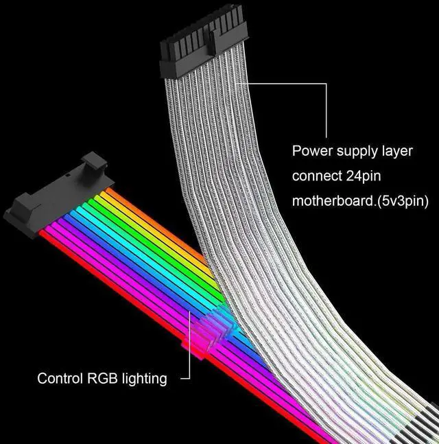 Alt view image 3 of 7 - RGB Power Extension Cable 24 Pin ATX with Controller for Cable Management (New RGB)