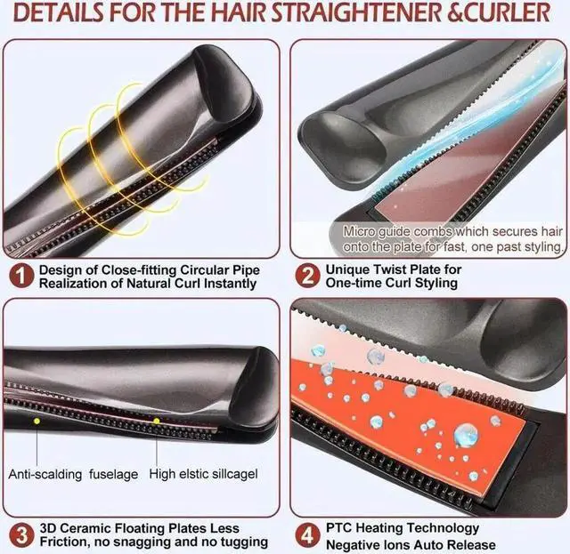 Alt view image 4 of 6 - Hair Straightener and Curler, 2 in 1 Straightener and Curling Iron, Titanium Flat Iron for Hair Professional