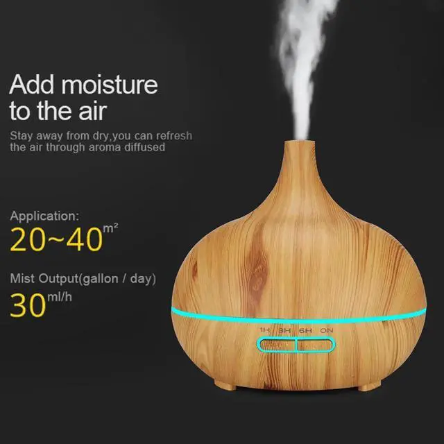 Alt view image 6 of 7 - UNTICA 400ml Aroma Diffuser Large Capacity Warm Cool Mist Essential Oil Diffuser Wood Grain Humidifier with Waterless Auto-Off 7 LED Light Colors for Baby Room Plants Office