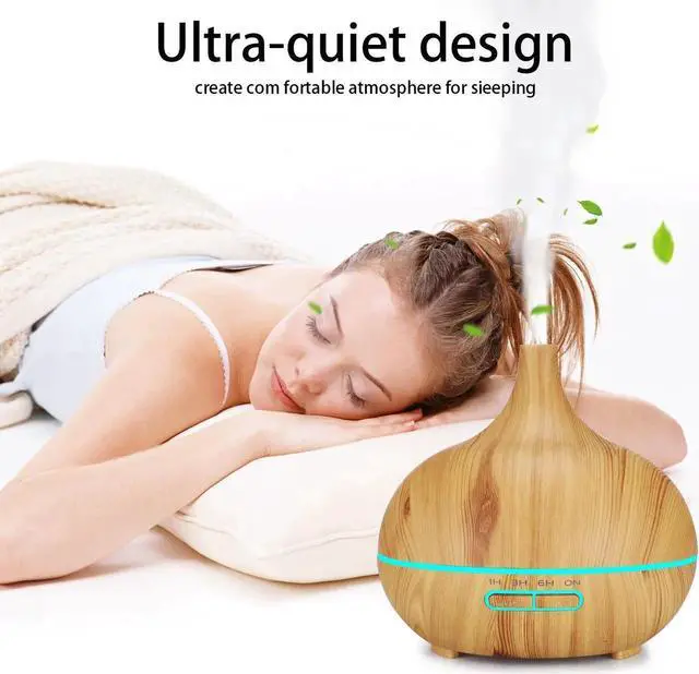 Alt view image 2 of 7 - UNTICA 400ml Aroma Diffuser Large Capacity Warm Cool Mist Essential Oil Diffuser Wood Grain Humidifier with Waterless Auto-Off 7 LED Light Colors for Baby Room Plants Office
