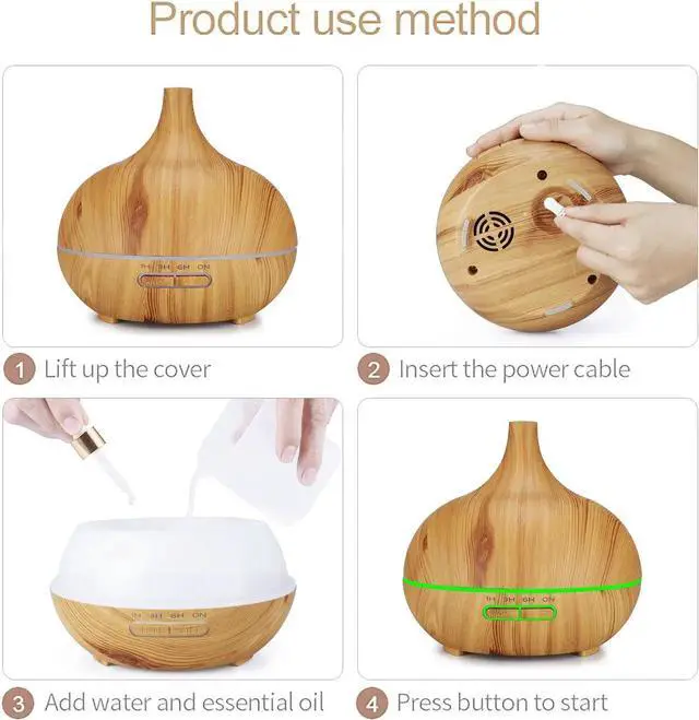 Alt view image 5 of 7 - UNTICA 400ml Aroma Diffuser Large Capacity Warm Cool Mist Essential Oil Diffuser Wood Grain Humidifier with Waterless Auto-Off 7 LED Light Colors for Baby Room Plants Office