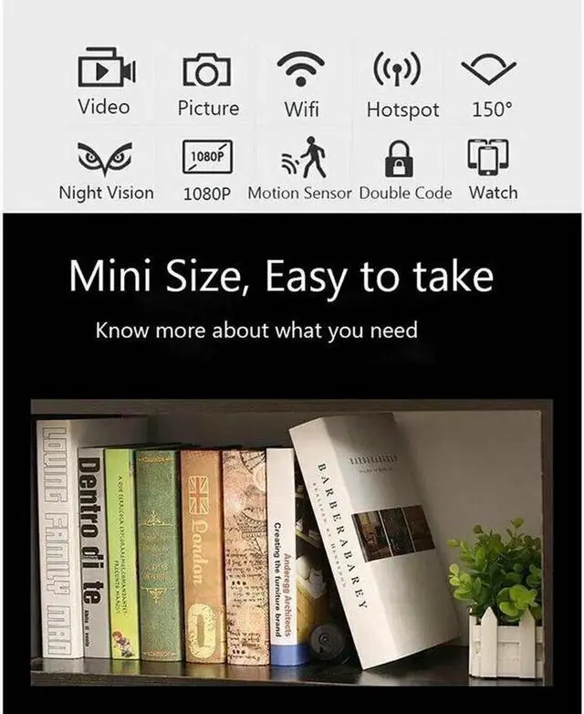 Alt view image 2 of 6 - Mini Spy Camera 1080P Hidden Camera | Portable Small HD Nanny Cam with Night Vision and Motion Detection | Perfect Indoor Covert Security Camera for Home and Office | Hidden Spy Cam | Built-in Battery