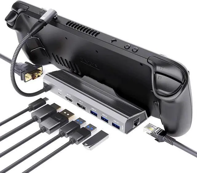Main image of Steam Deck Dock, JBCE 8 in 1 MST Steam Deck Docking Station with 4K@60Hz HDMI and DP,VGA Port,Gigabit Ethernet, 3 USB-A 3.0 and Full Speed Charging USB-C Port Compatible with Valve Steam Deck