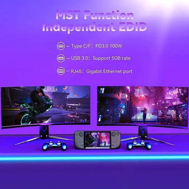 Alt view image 7 of 7 - Steam Deck Dock, JBCE 8 in 1 MST Steam Deck Docking Station with 4K@60Hz HDMI and DP,VGA Port,Gigabit Ethernet, 3 USB-A 3.0 and Full Speed Charging USB-C Port Compatible with Valve Steam Deck