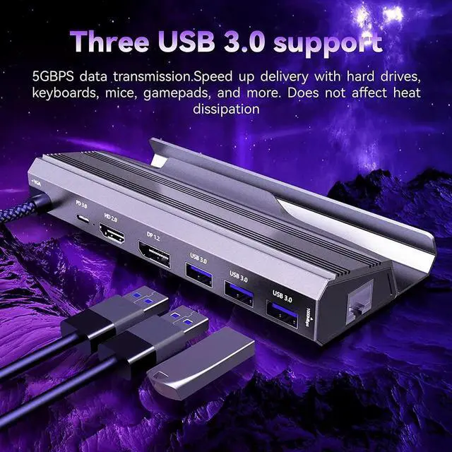 Alt view image 5 of 7 - Steam Deck Dock, JBCE 8 in 1 MST Steam Deck Docking Station with 4K@60Hz HDMI and DP,VGA Port,Gigabit Ethernet, 3 USB-A 3.0 and Full Speed Charging USB-C Port Compatible with Valve Steam Deck