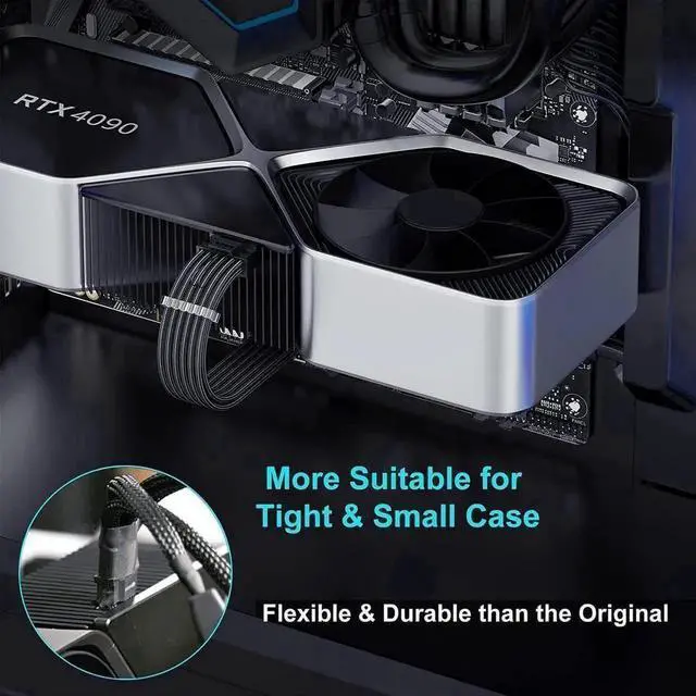 Alt view image 6 of 7 - PCIE 5.0 RTX 4070Ti 16Pin GPU Power Extension Cable, PCI-e 5.0 12VHPWR GPU Cable Adapter 16Pin(12+4) Male to 2X8Pin Female Extension Cord Designed for Geforce RTX 4070 4070 Super-13Inch Black