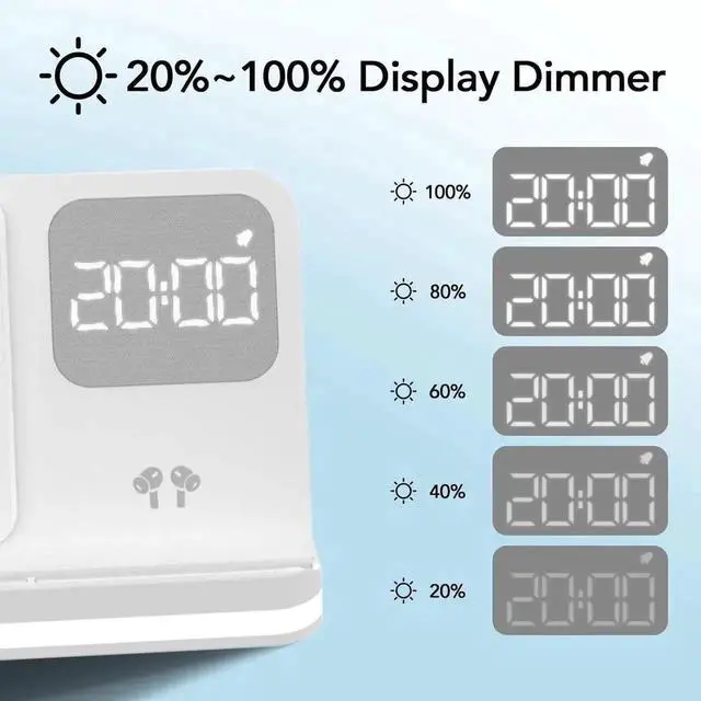 Alt view image 4 of 6 - 4 in 1 Wireless Charger with Alarm Clock Compatible for Galaxy Watch 7/Ultra/FE/6/5 Pro Galaxy S25/Ultra/S25+/S24/S23/Note 20/Z Flip 6/5 Fold 6/5 Galaxy Buds 3/2/Pro Multiple Devices Charging Station